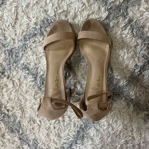 Lulu’s Natural Suede Ankle Strap Heels